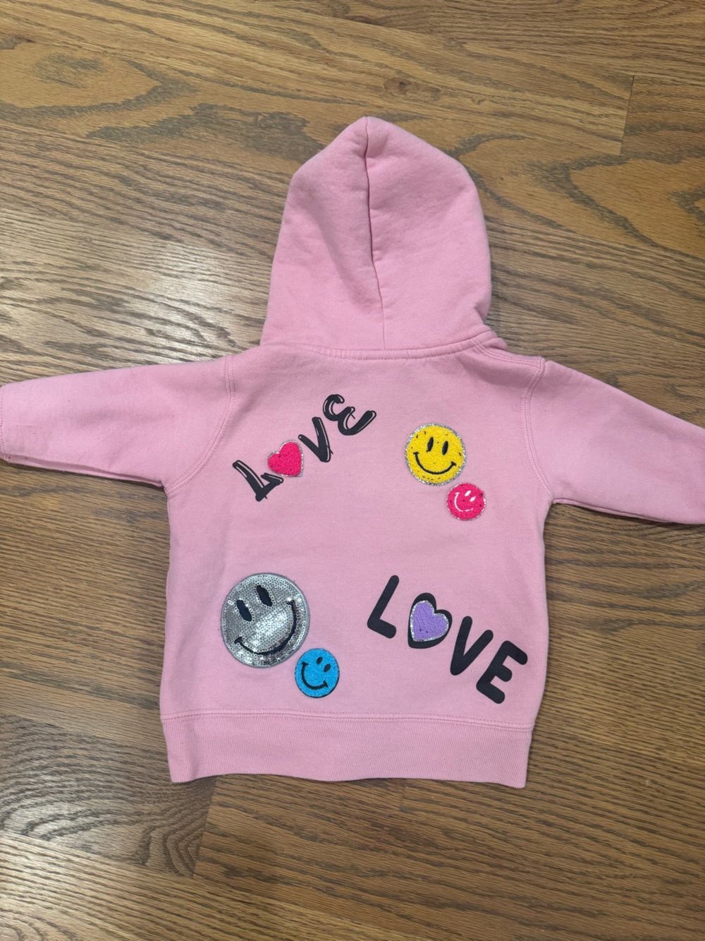 Kids Pink Hoodie with Colorful Smiley & LOVE Patches